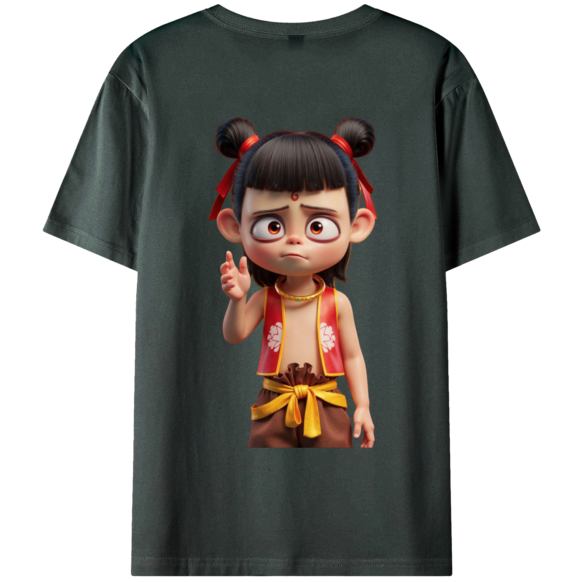 （画像用） Ne Zha 2 ナタ 魔童の大暴れ 綿100％ メンズ半袖Tシャツ（バックプリント） 通気性